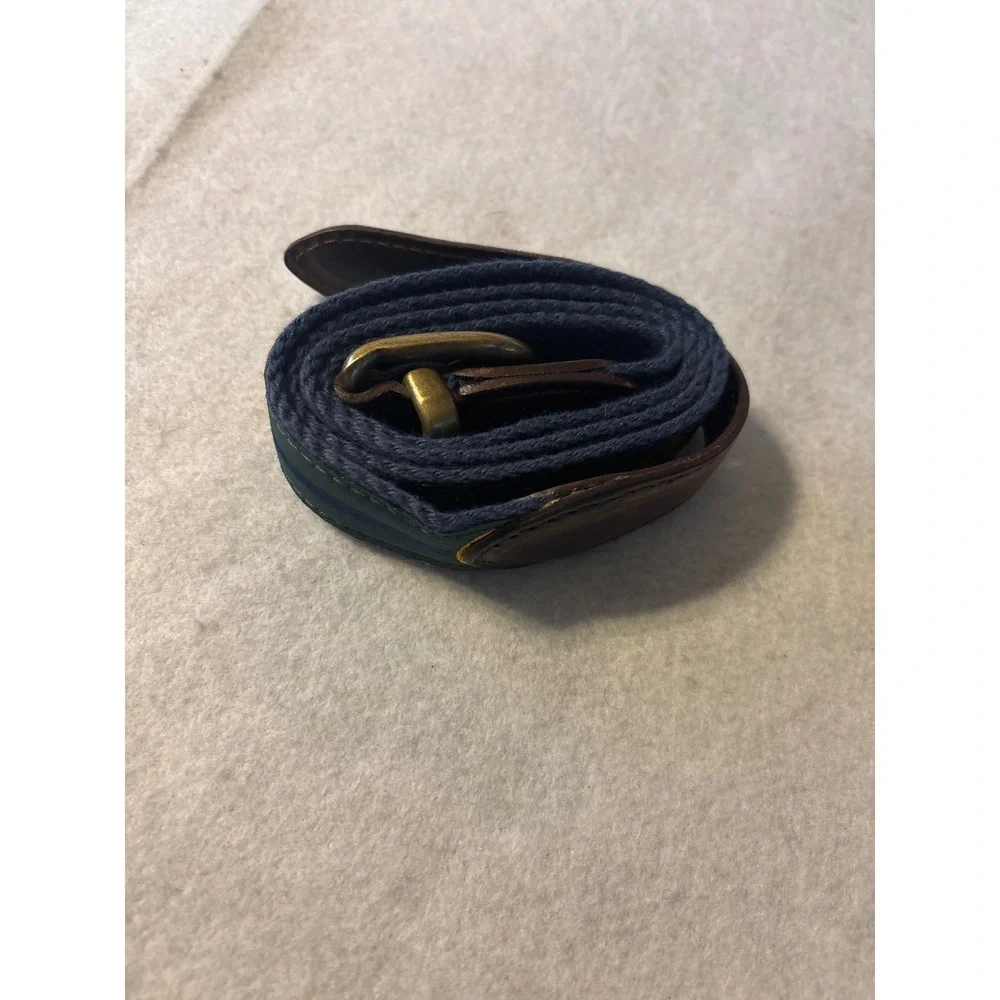 YRI Exeter NH Surcingle Belt Mens 42 Blue Green Striped Leather‎ Brass Good